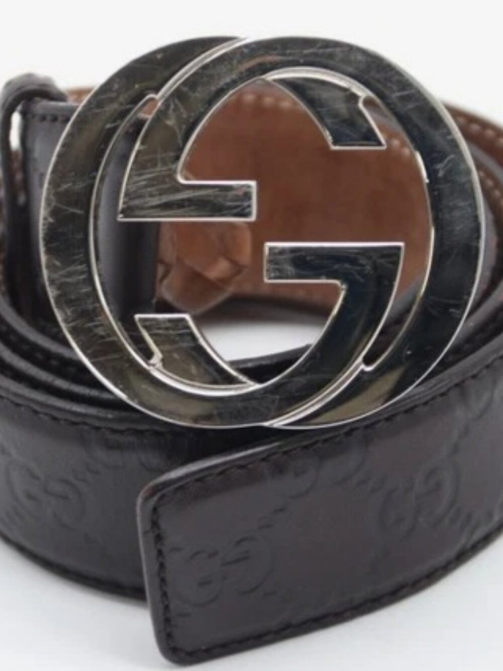 Gucci Dark Brown Guccissima Leather Interlocking G Buckle Belt - 114984 / 100-40